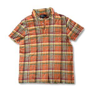 Vintage Ralph Lauren Polo Shirt Tangerine Plaid  Soft Cotton Large